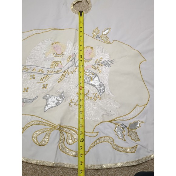 House of Hatten Appliquéd Satin Angels Christmas Tree‎ Skirt 58" Round Vintage - Picture 4 of 15